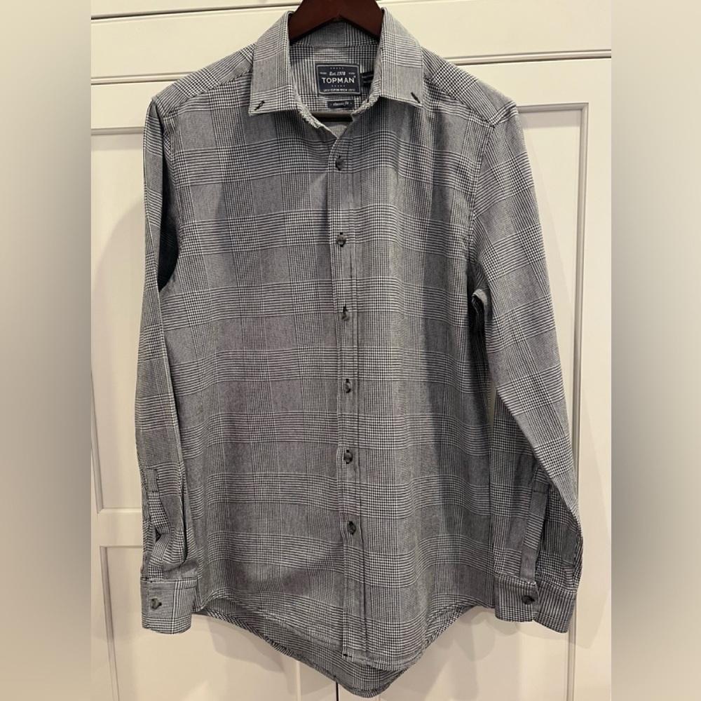 Topman men button up long sleeve plaid shirt Sz. M NWOT